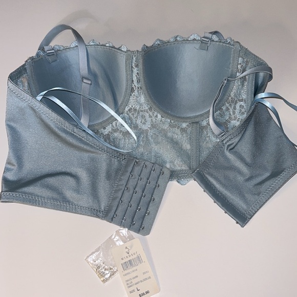 NWT Windsor- Light Blue Sparkle Rhinestone Bustier Corset Longline Bra Top, Sz L - Picture 11 of 15